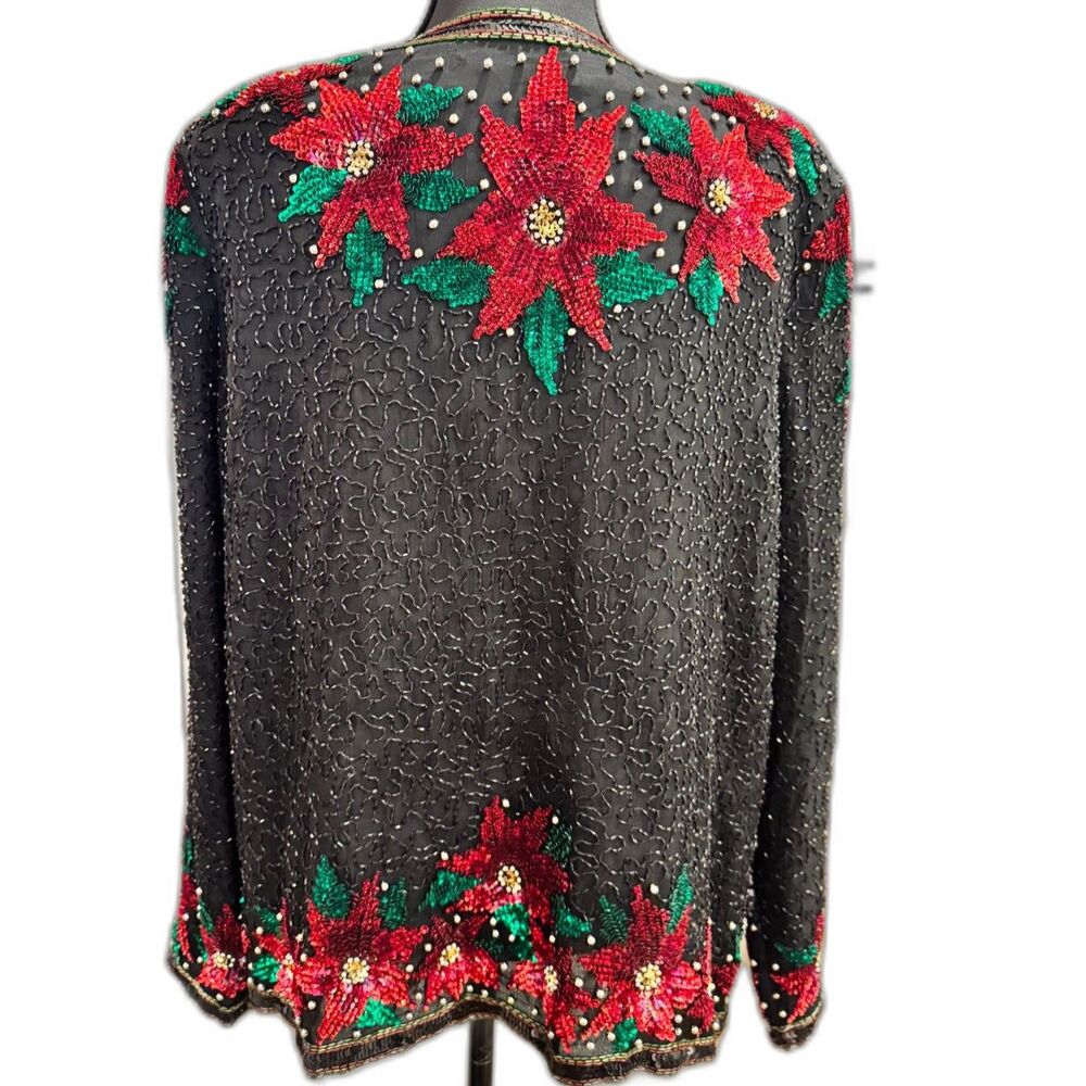 VTG Carina Black Beaded Sequin Blazer Floral Statement Holiday Jacket Size M - Picture 2 of 7